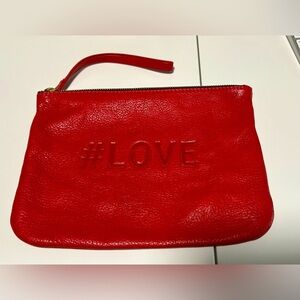 Red Leather Clutch with Wristlet